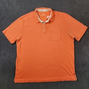 Tommy Bahama Polo Shirt‎ Mens XL Orange Linen Blend Short Sleeve Casual